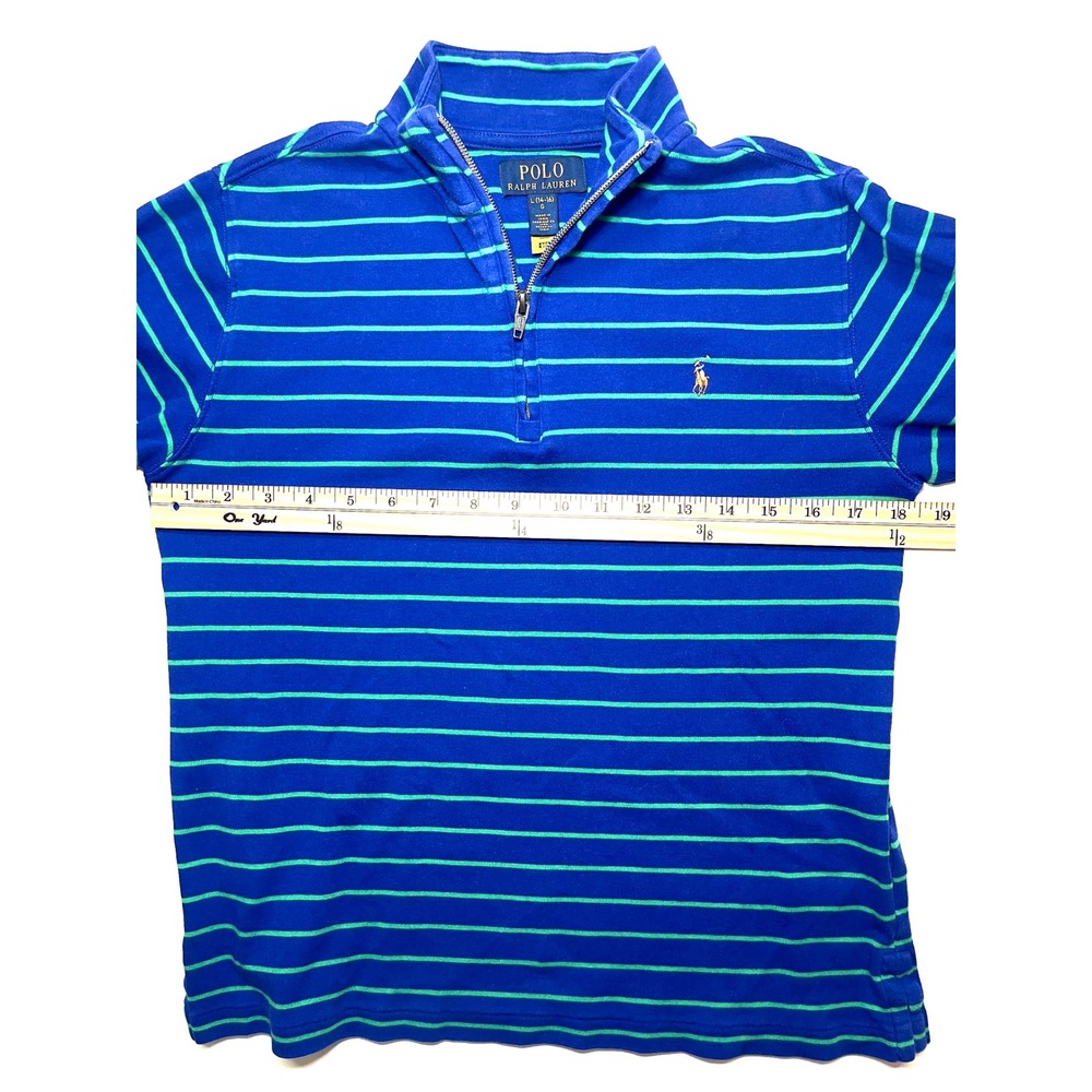 Polo Ralph Lauren Youth L 14-16 Blue Green Striped Quarter Zip Pullover Sweater - Picture 6 of 9